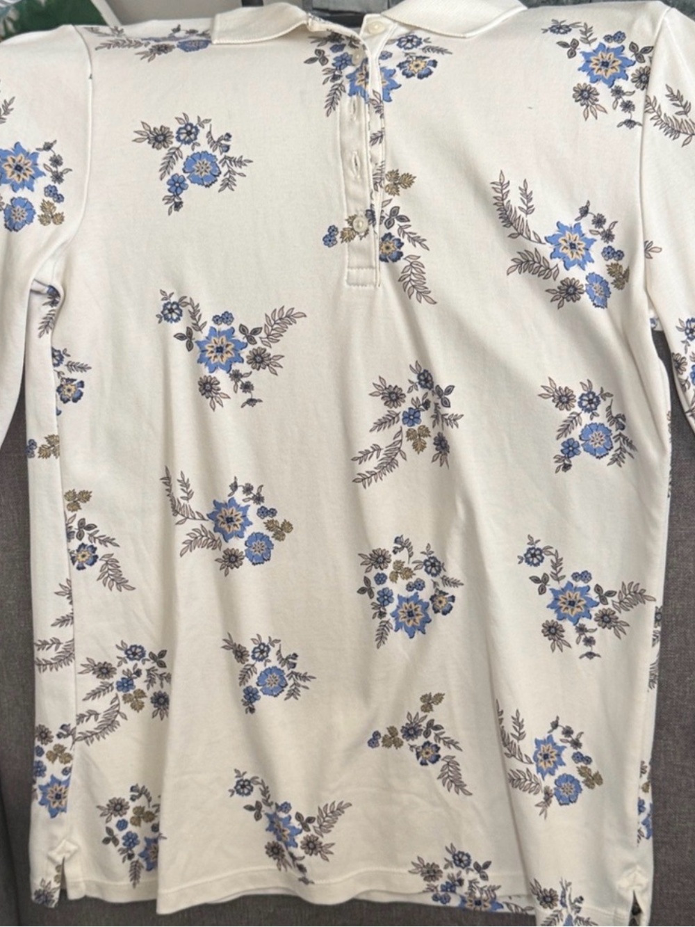 Lands' End Cream Polo Shirt with Blue Floral Print